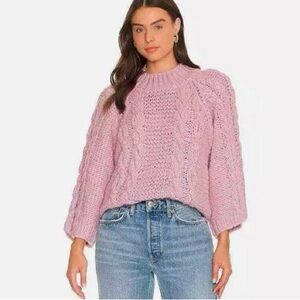 For Love & Lemons Andie Oversized Chunky Knit Sweater Light Pink XS NWT
